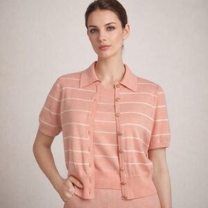 Escada Margaretha Ley Delicate Pink Twin Set white stripes clear sequins sz 40/8